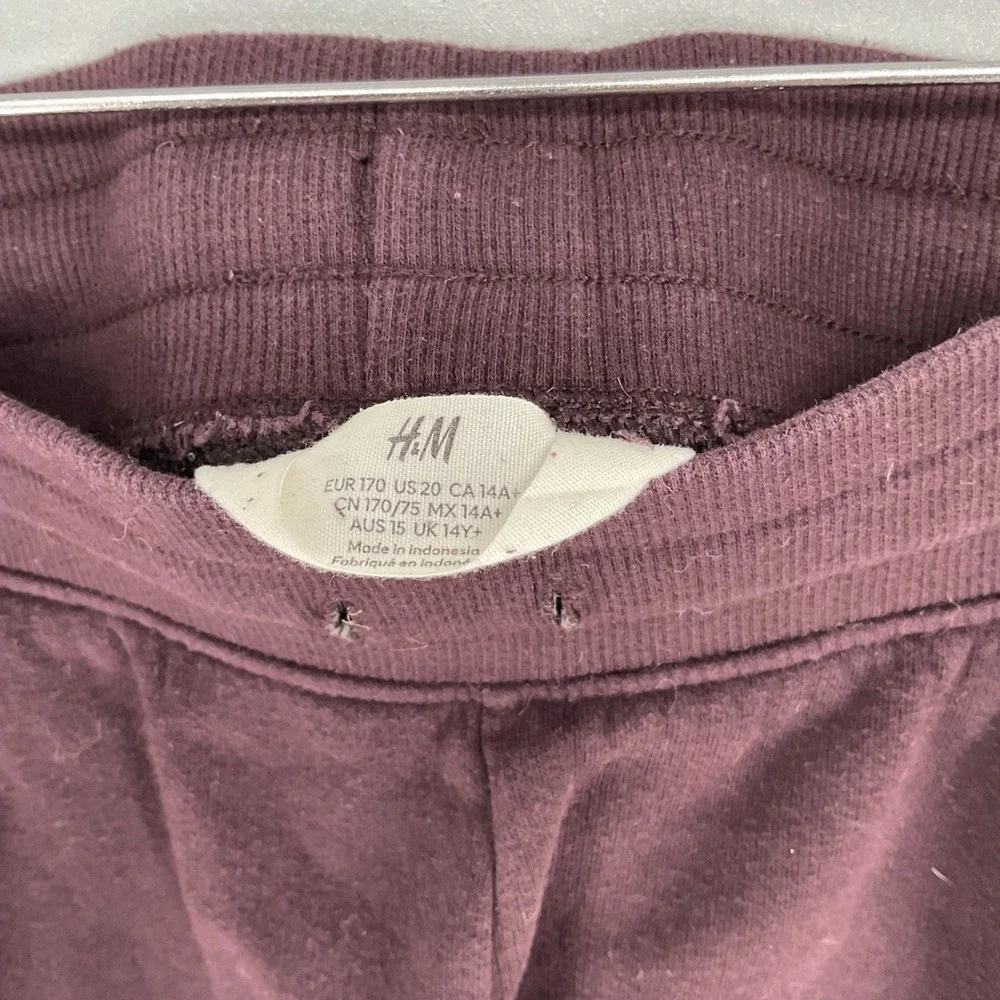 H&M Girls Joggers Burgundy Elastic Waist Cuffed Sweatpants Size 20